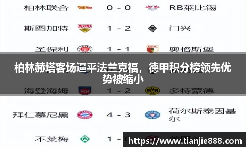柏林赫塔客场逼平法兰克福，德甲积分榜领先优势被缩小